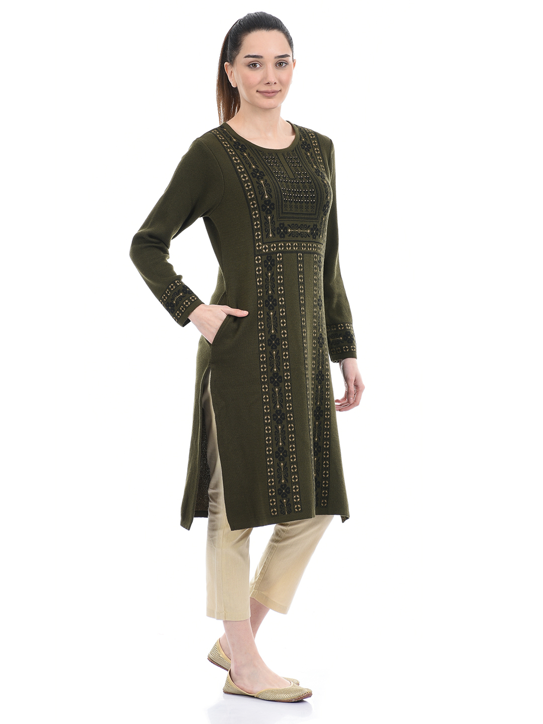 American Eye Women Casual Wear Olive Kurta